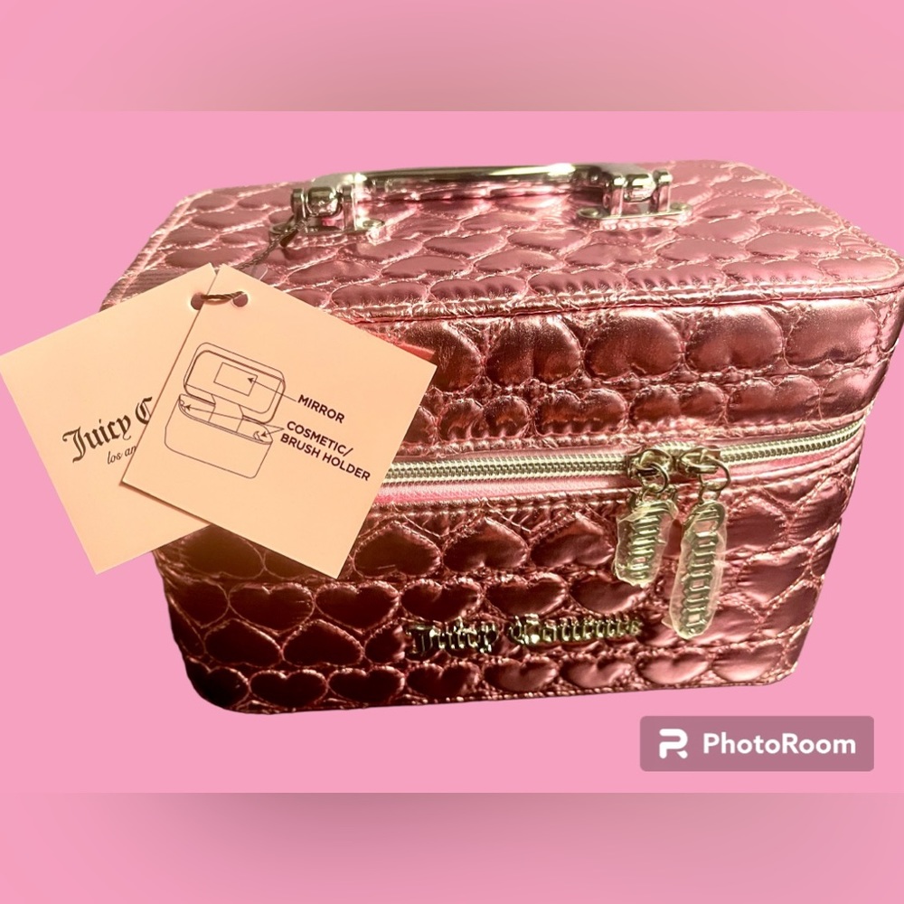 Juicy Couture Cosmetic Case filled with goodies NWT Metallic Quilted Pink - Picture 4 of 10
